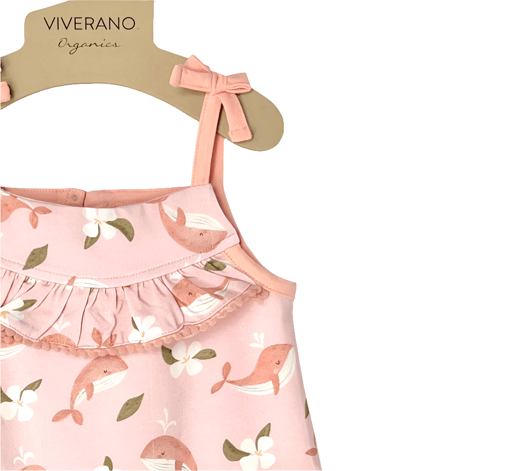 Gardenia Whale Pom-Pom Tie Baby Romper (Organic Jersey)