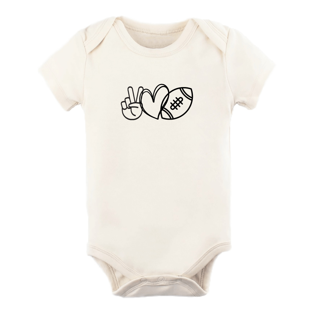 PRE-ORDER Peace Love Football Organic Cotton Bodysuit | Short Sleeve Tenth & Pine