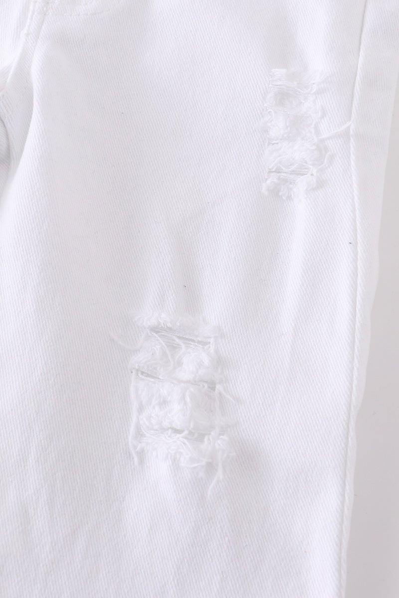 White Double Layered Distressed Denim Jeans Honeydew