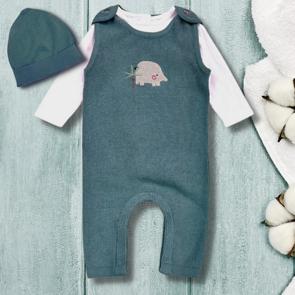 Elephant Embroidered Baby Knit Overall Set (Organic)
