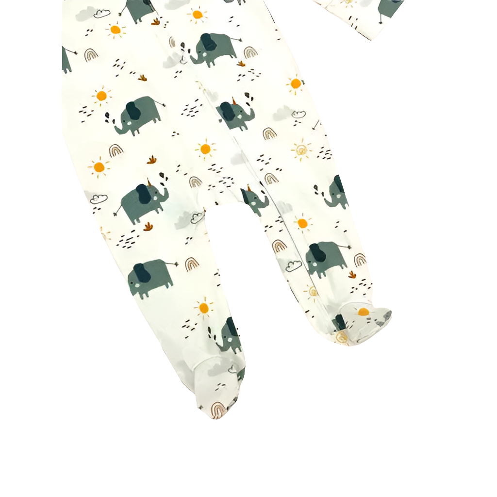 Elephant Organic Zipper Footie Romper