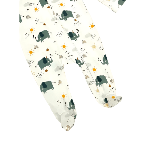 Elephant Organic Zipper Footie Romper