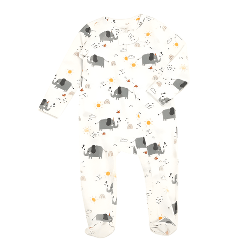 Elephant Organic Zipper Footie Romper