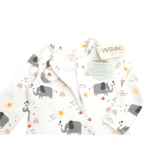 Elephant Organic Zipper Footie Romper