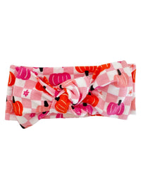 Knot Bow, Pumpkin Checkerboard Pink