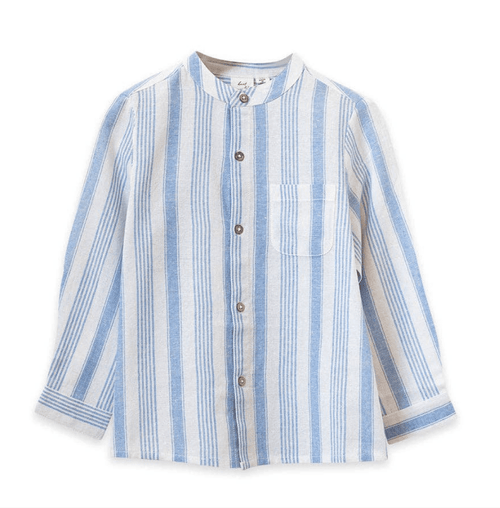 Ocean Stripe Mandarin Collar Shirt