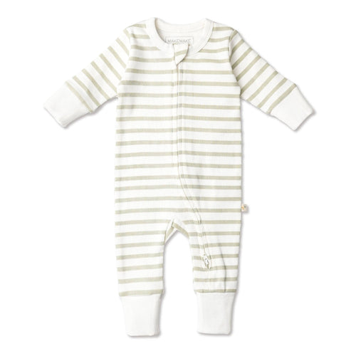 Organic 2-Way Zip Romper - Sage Stripes