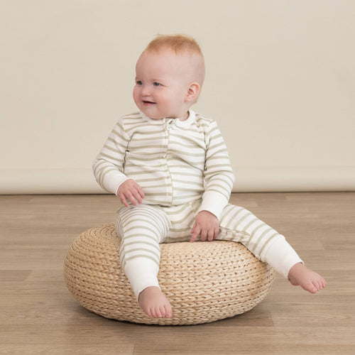 Organic 2-Way Zip Romper - Sage Stripes
