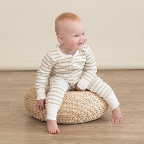 Organic 2-Way Zip Romper - Sage Stripes