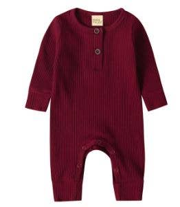 Ribbed Thermal Romper-Cranberry