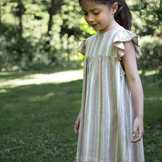Flutter Sleeve Hannah Dress | Mint Green Stripe