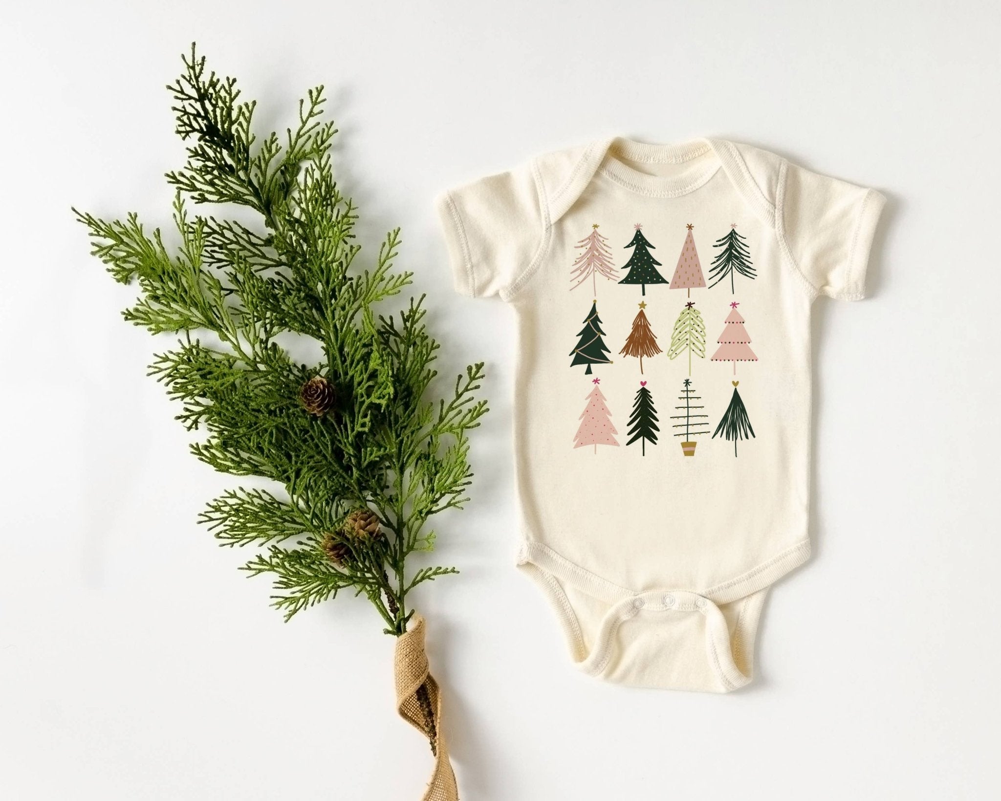 Christmas Boho Christmas Trees Natural Color Baby Bodysuit