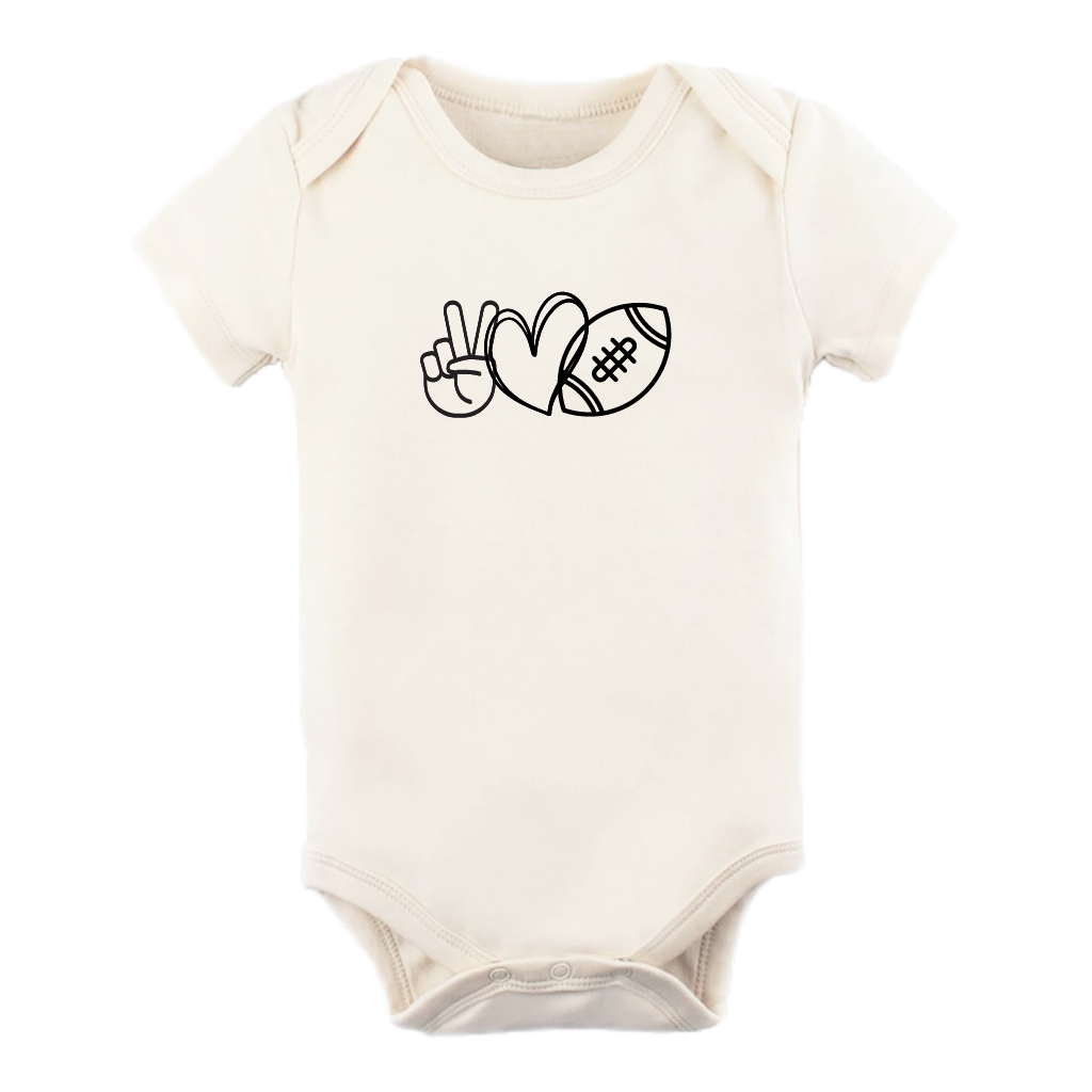 PRE-ORDER Peace Love Football Organic Cotton Bodysuit | Short Sleeve Tenth & Pine