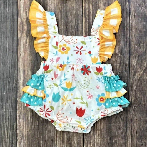 Gingham & Dot Ruffle Floral Onesie The Hair Bow Company