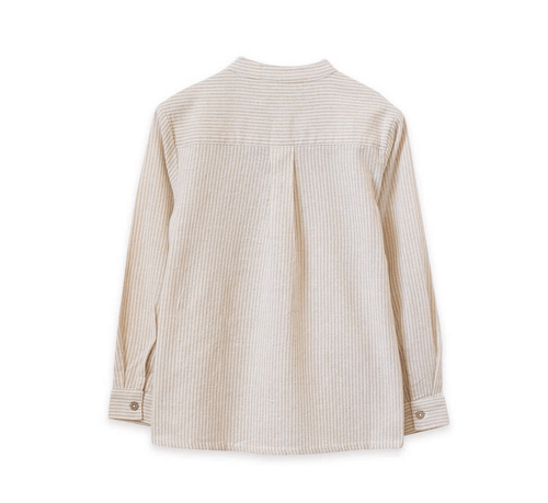Mandarin Collar Shirt - Oatmeal Stripe