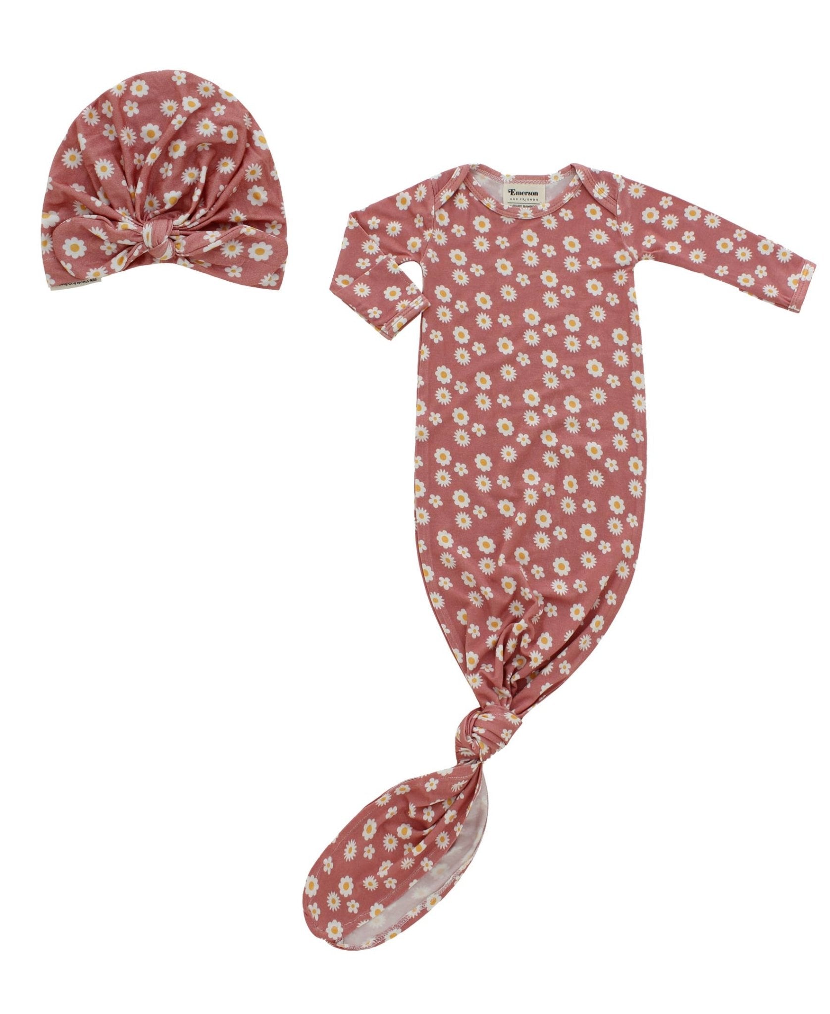 Rose Daisy Gown and Hat Newborn Baby Gift Set