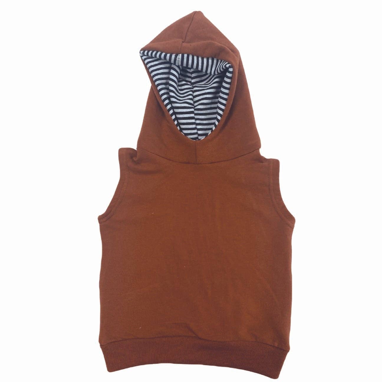 Rust Striped Sleeveless Hoodie