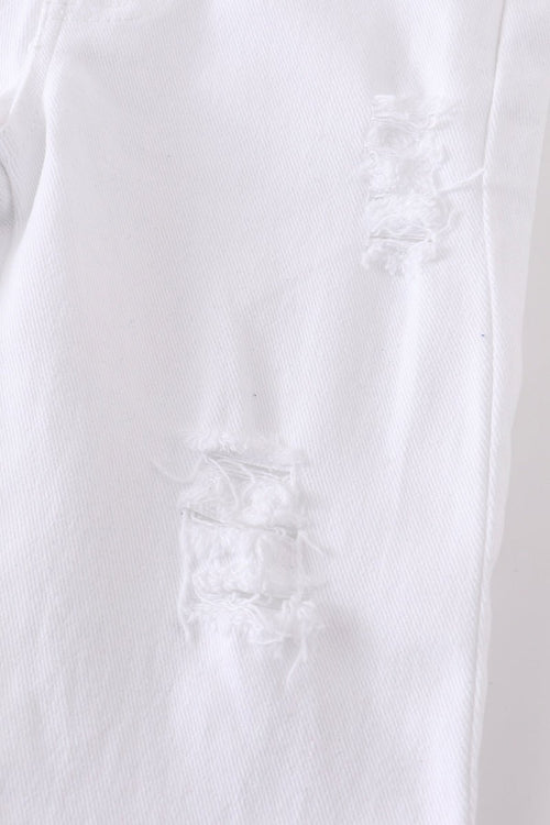 White Double Layered Distressed Denim Jeans Honeydew