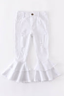 White Double Layered Distressed Denim Jeans Honeydew