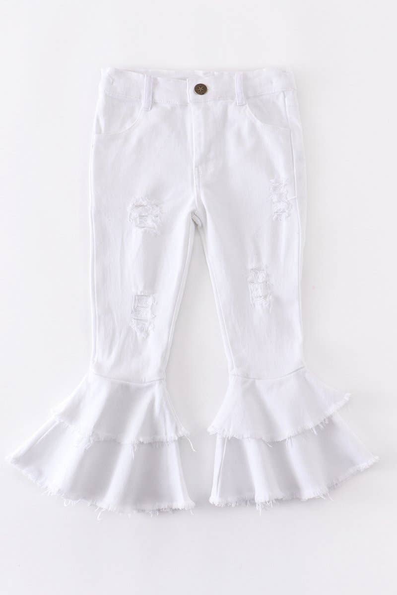 White Double Layered Distressed Denim Jeans