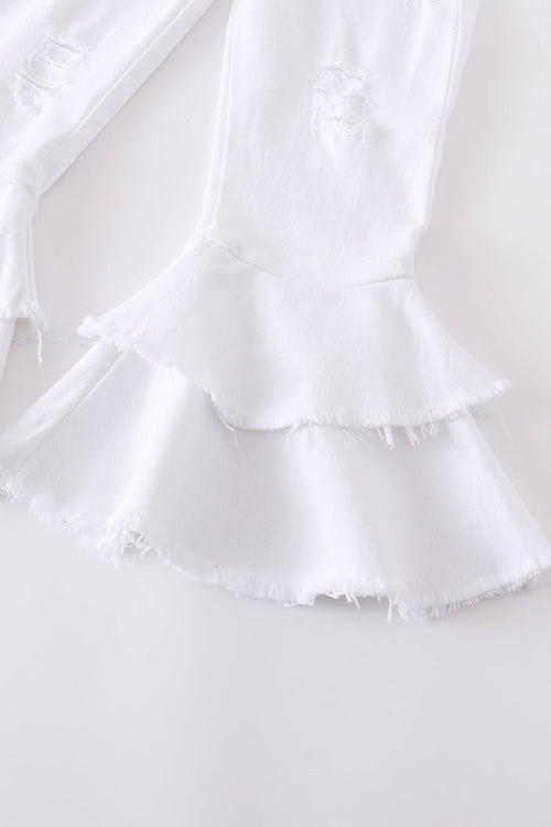 White Double Layered Distressed Denim Jeans Honeydew