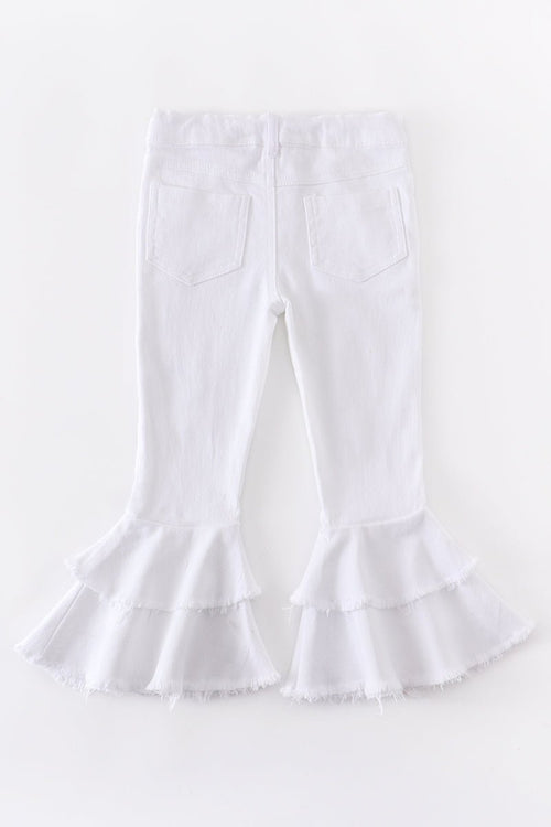 White Double Layered Distressed Denim Jeans Honeydew