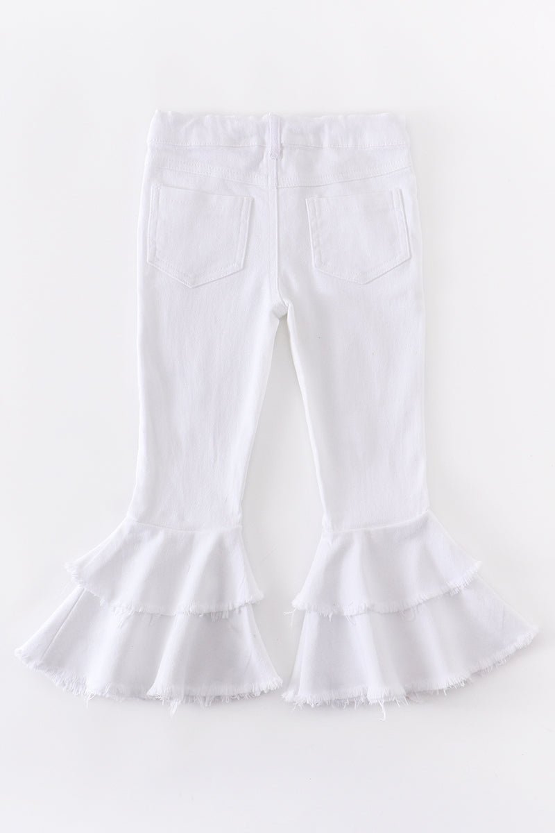 White Double Layered Distressed Denim Jeans